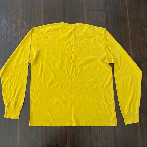 Stussy Men’s Long Sleeve T-Shirt Mustard Yellow 100% Cotton W/ Front Pocket Sz L - Picture 6 of 8